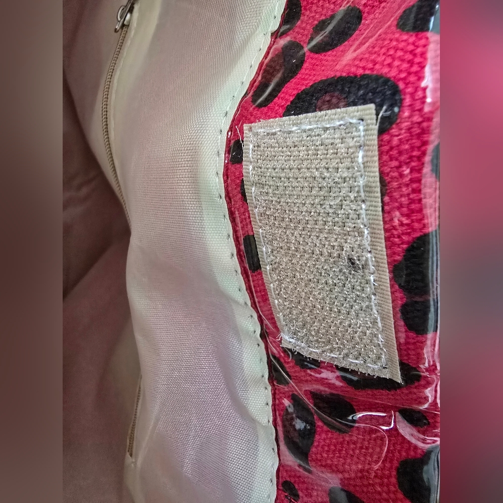 Red Leopard Print Tote Bag with Clear Vinyl Overlay - Picture 7 of 11